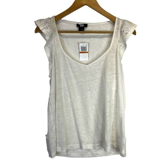 Paige Giulia Eyelet Flutter Sleeve Linen top white - XL - Picture 2 of 12